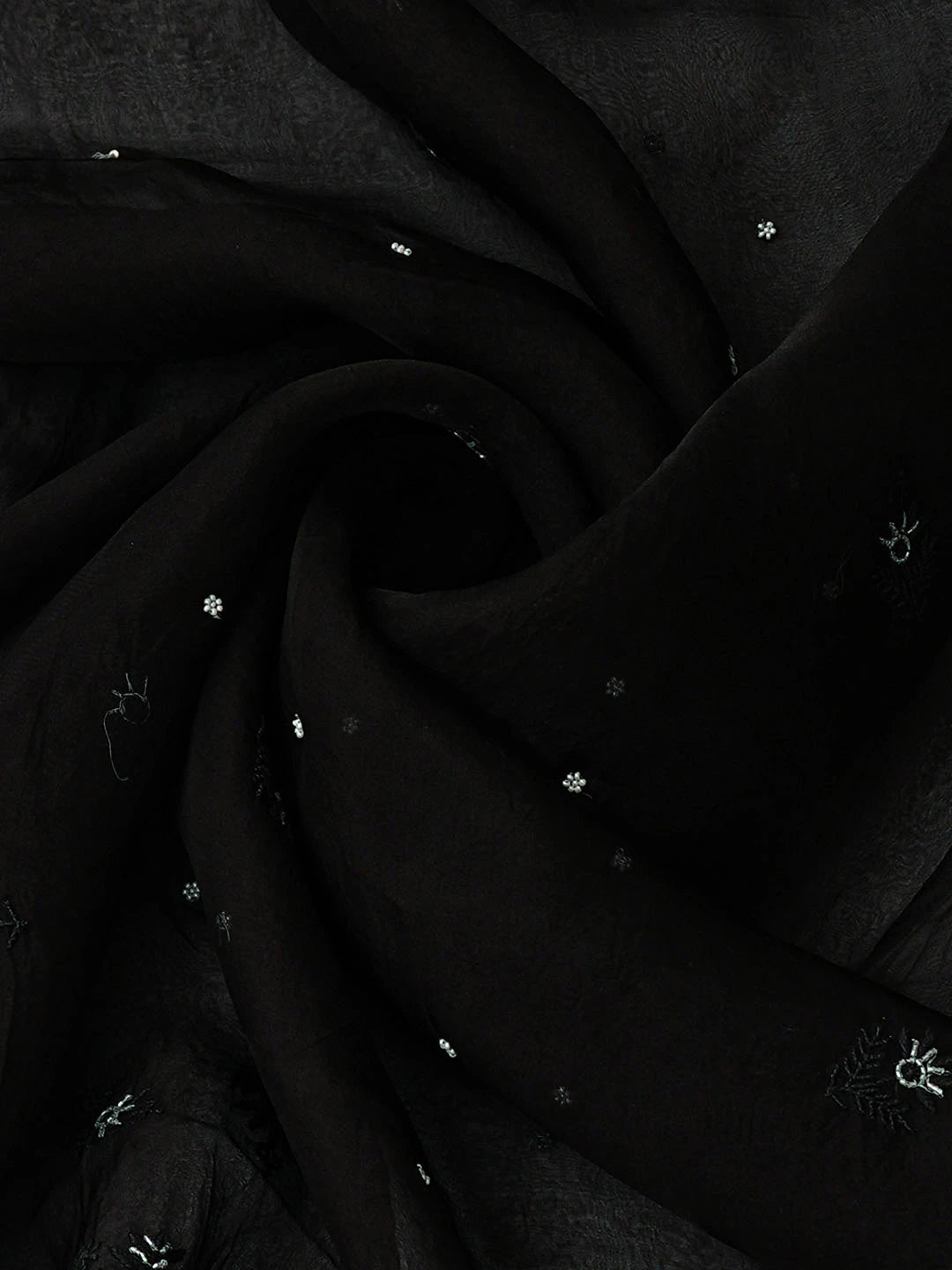 Ada Hand Embroidered Black Organza Lucknowi Chikankari Unstitched Kurta Dupatta Set With Pearl Work 01A963483