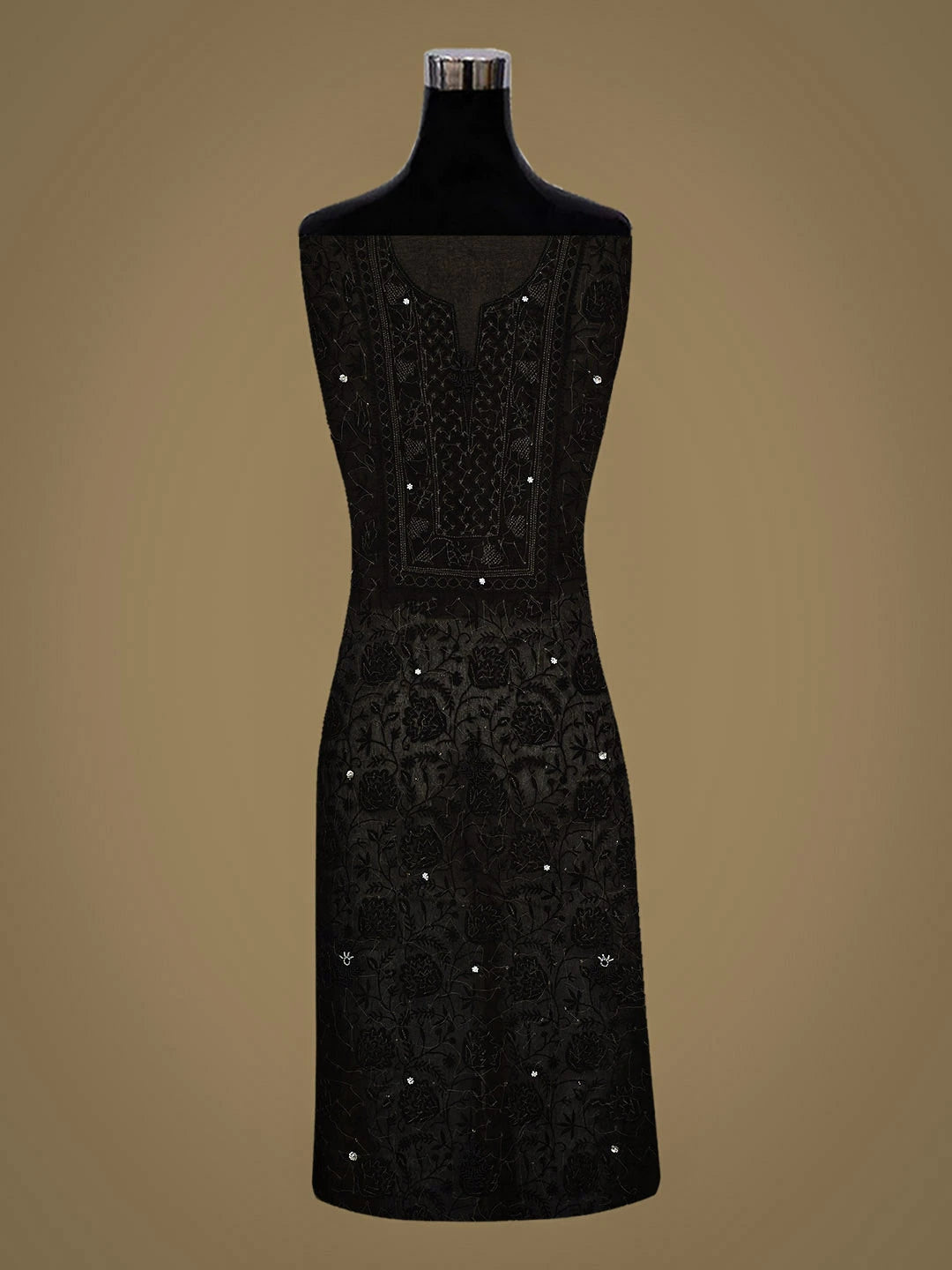 Ada Hand Embroidered Black Organza Lucknowi Chikankari Unstitched Kurta Dupatta Set With Pearl Work 01A963483
