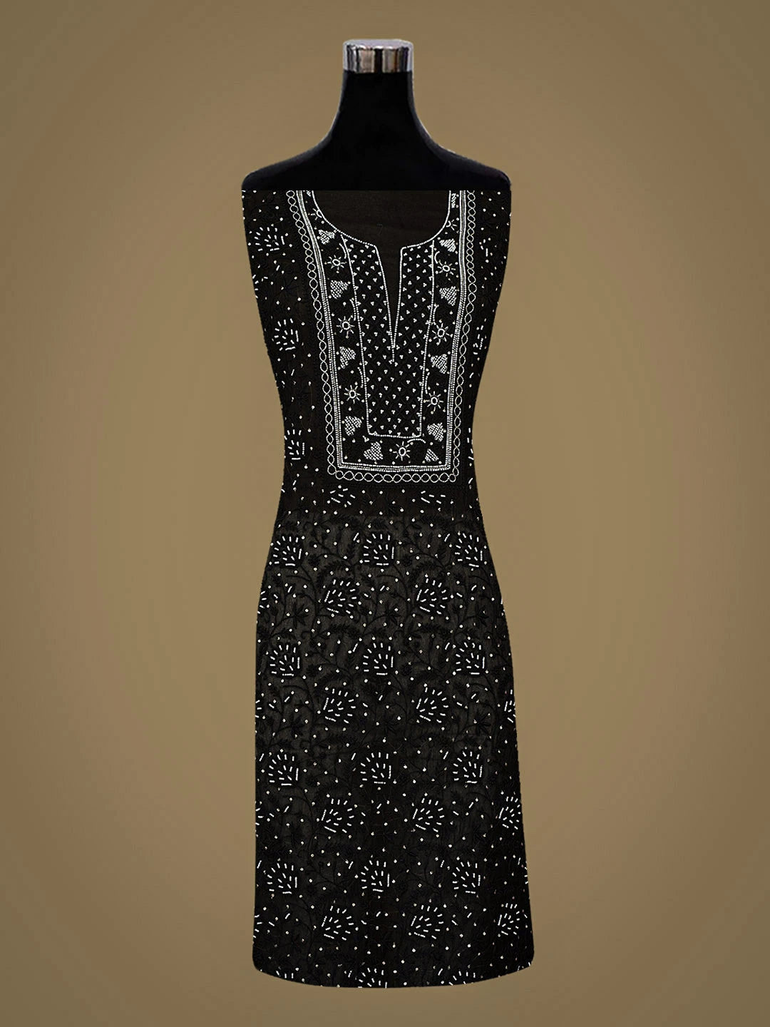 Ada Hand Embroidered Black Organza Lucknowi Chikankari Unstitched Kurta Dupatta Set With Pearl Work 01A963483