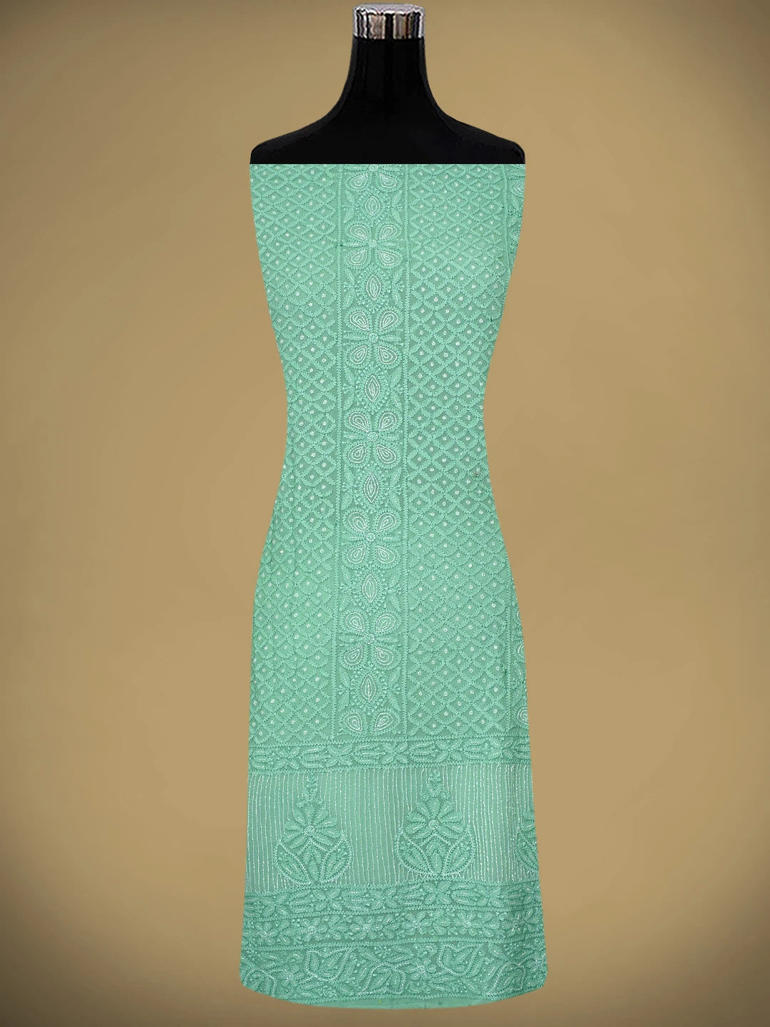 Ada Hand Embroidered Sea Green Viscose Georgette Lucknowi Chikankari Unstitched Kurta Dupatta Set With Cutdana Work 01A957842