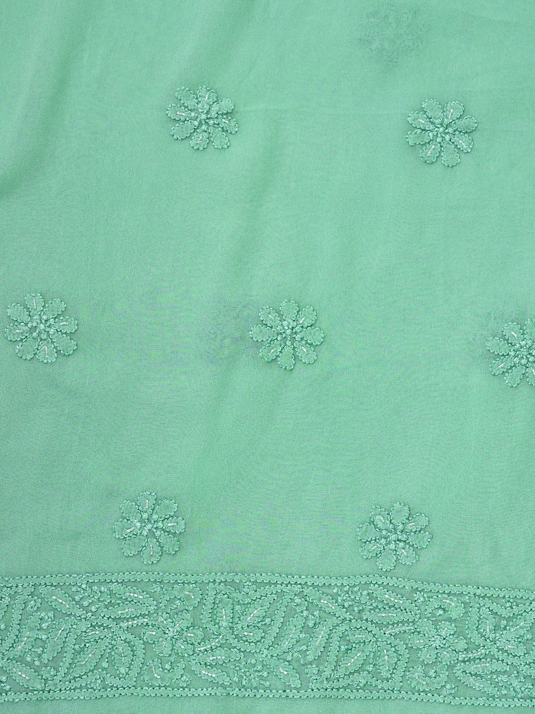 Ada Hand Embroidered Sea Green Viscose Georgette Lucknowi Chikankari Unstitched Kurta Dupatta Set With Cutdana Work 01A957842