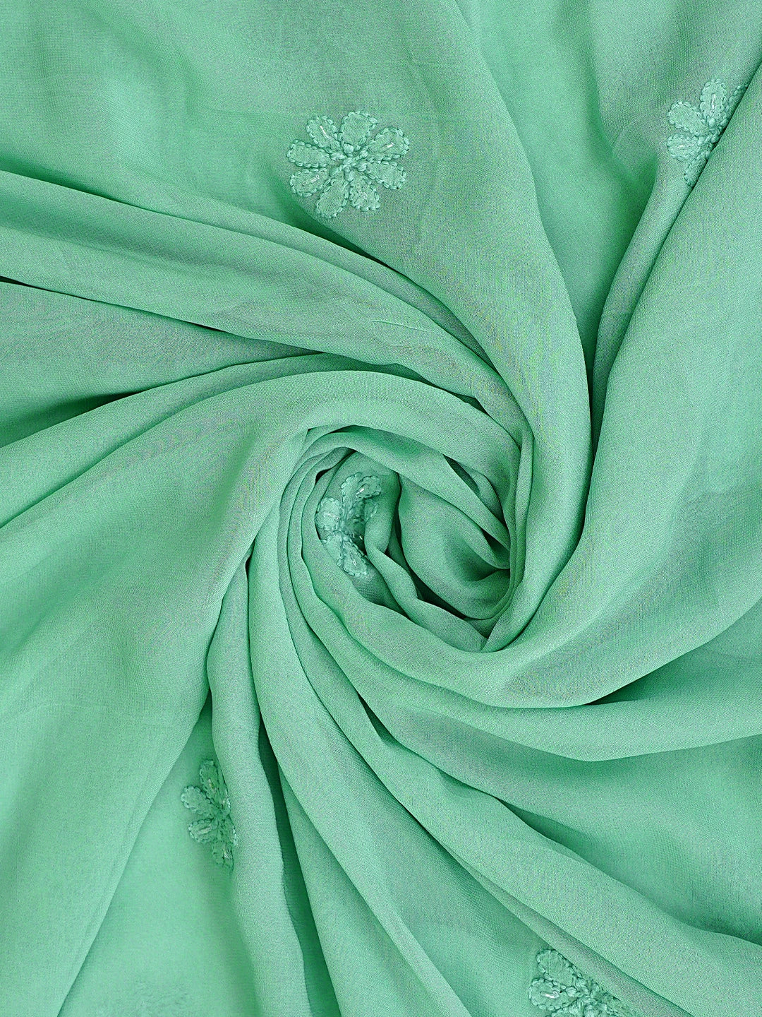 Ada Hand Embroidered Sea Green Viscose Georgette Lucknowi Chikankari Unstitched Kurta Dupatta Set With Cutdana Work 01A957842