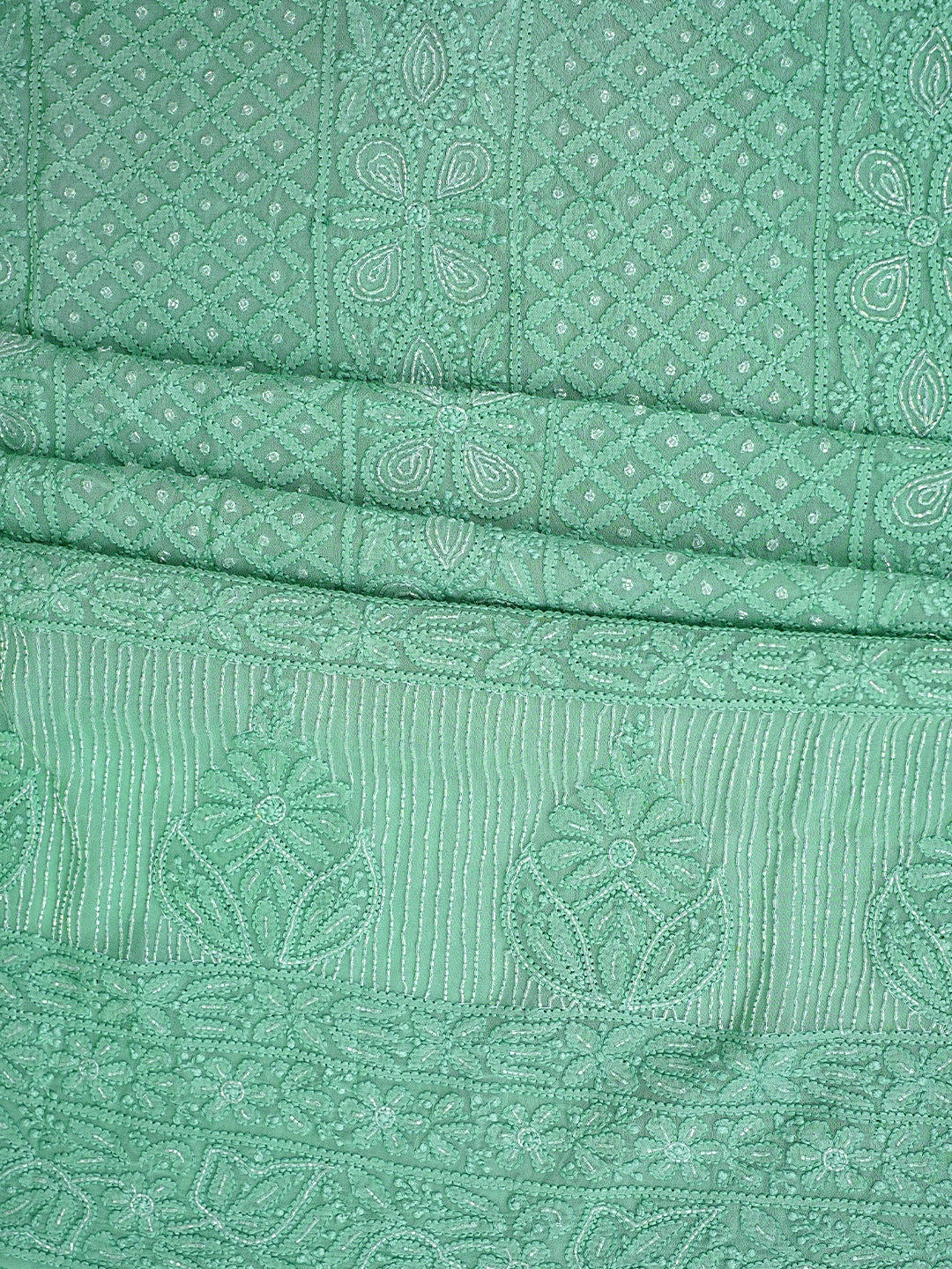 Ada Hand Embroidered Sea Green Viscose Georgette Lucknowi Chikankari Unstitched Kurta Dupatta Set With Cutdana Work 01A957842