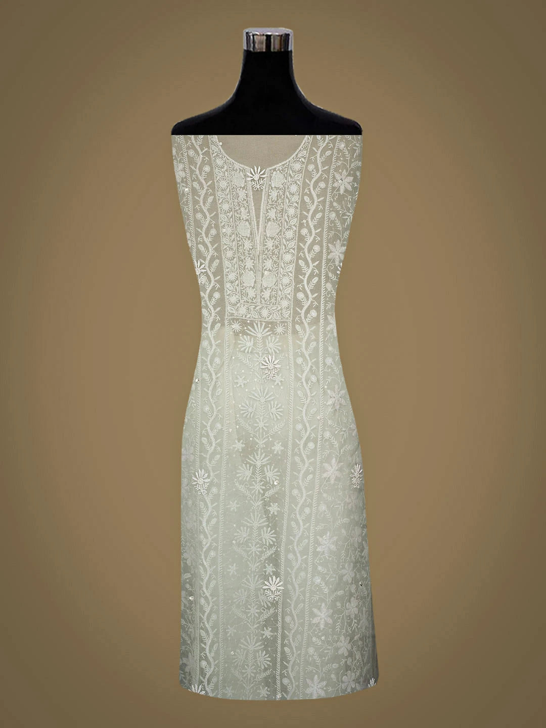 Ada Hand Embroidered Grey Organza Lucknowi Chikankari Unstitched Kurta Dupatta Set With Pearl Work 01A887938