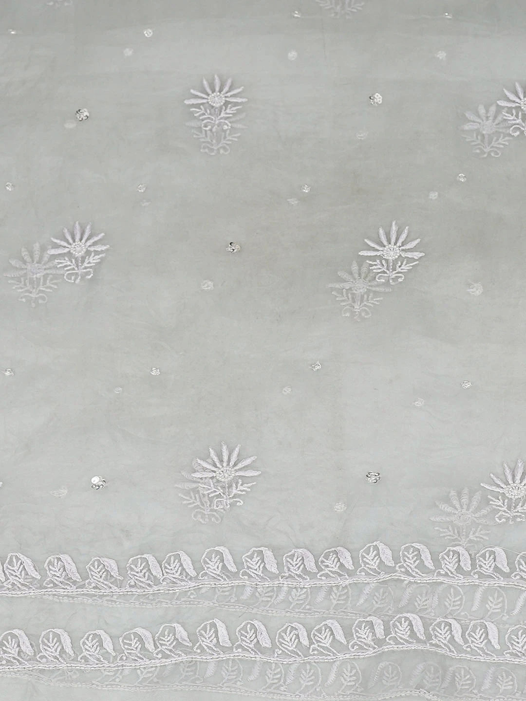 Ada Hand Embroidered Grey Organza Lucknowi Chikankari Unstitched Kurta Dupatta Set With Pearl Work 01A887938