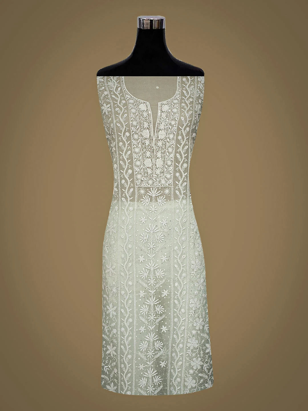 Ada Hand Embroidered Grey Organza Lucknowi Chikankari Unstitched Kurta Dupatta Set With Pearl Work 01A887938