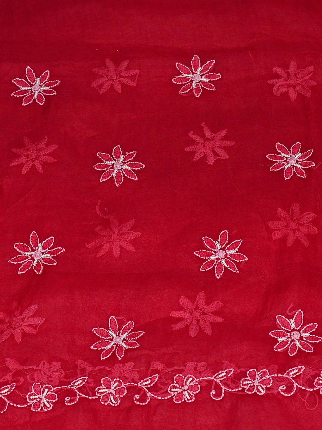 Ada Hand Embroidered Red Organza Lucknowi Chikankari Unstitched Kurta Dupatta Set With Pearl Work 01A669628