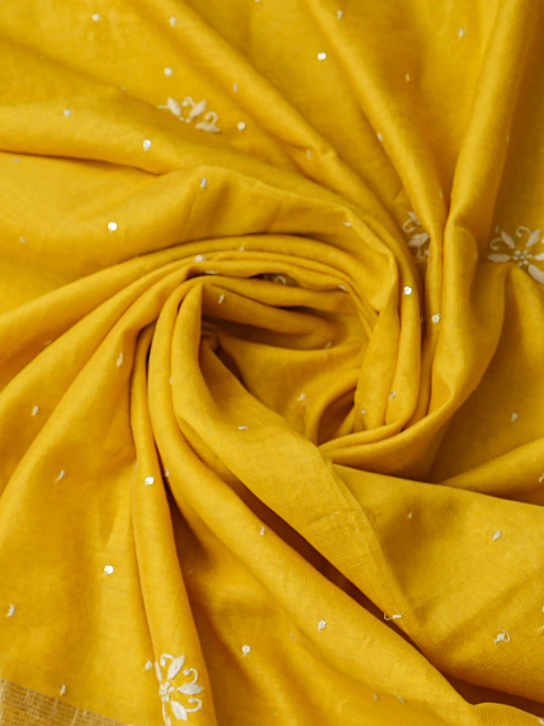 Ada Hand Embroidered Yellow Tissue Lucknowi Chikankari Semi-stitched Kurta Dupatta Set With cutdana Work 01A345128