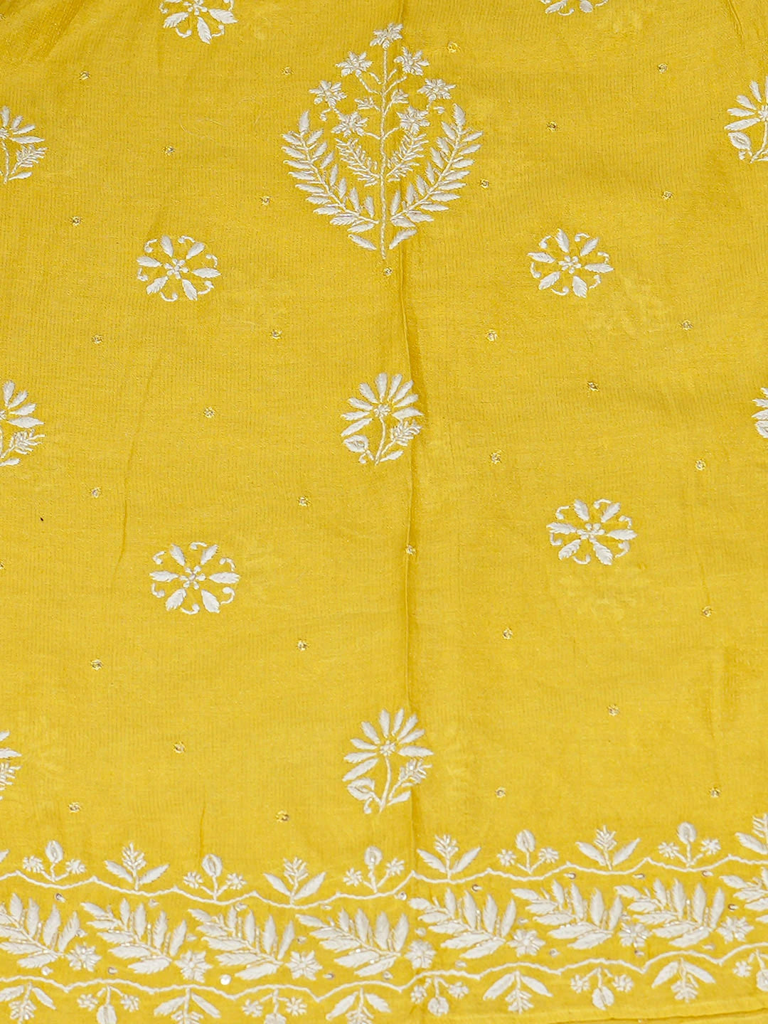 Ada Hand Embroidered Yellow Tissue Lucknowi Chikankari Semi-stitched Kurta Dupatta Set With cutdana Work 01A345128