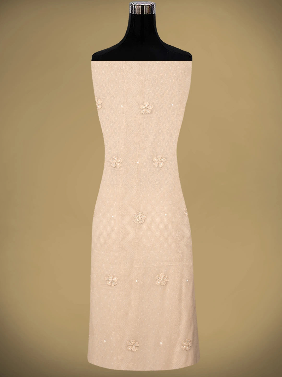 Ada Hand Embroidered Desert Sand Brown Viscose Georgette Lucknowi Chikankari Unstitched Kurta Dupatta Set With Cutdana Work 01A957828
