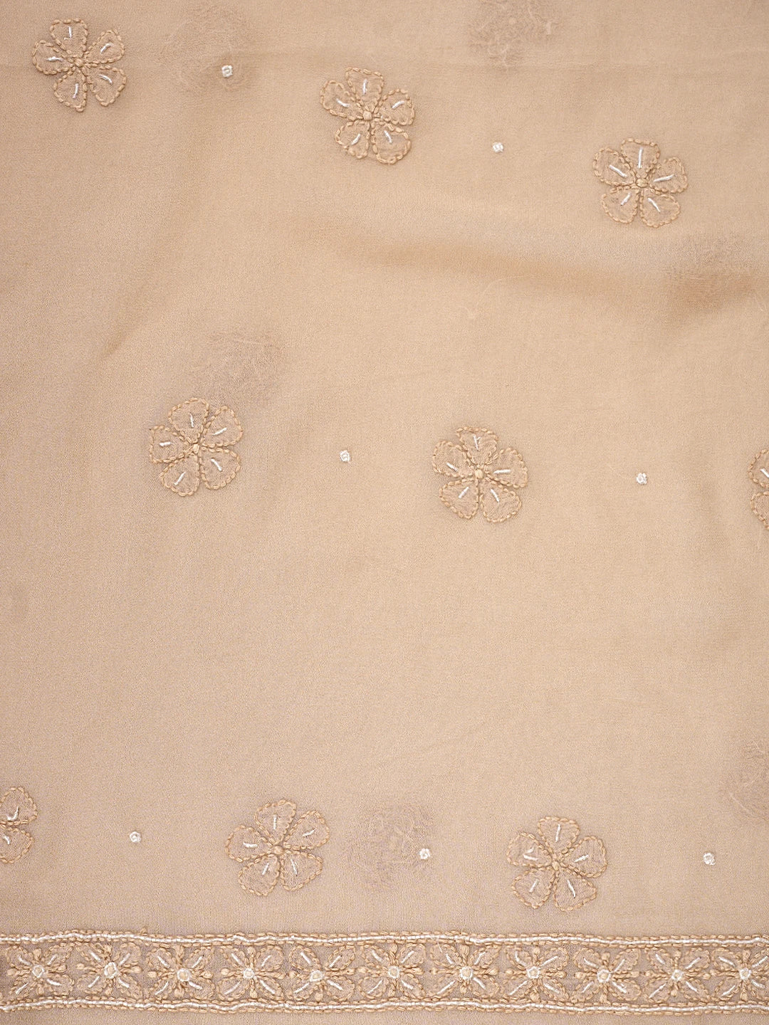 Ada Hand Embroidered Desert Sand Brown Viscose Georgette Lucknowi Chikankari Unstitched Kurta Dupatta Set With Cutdana Work 01A957828