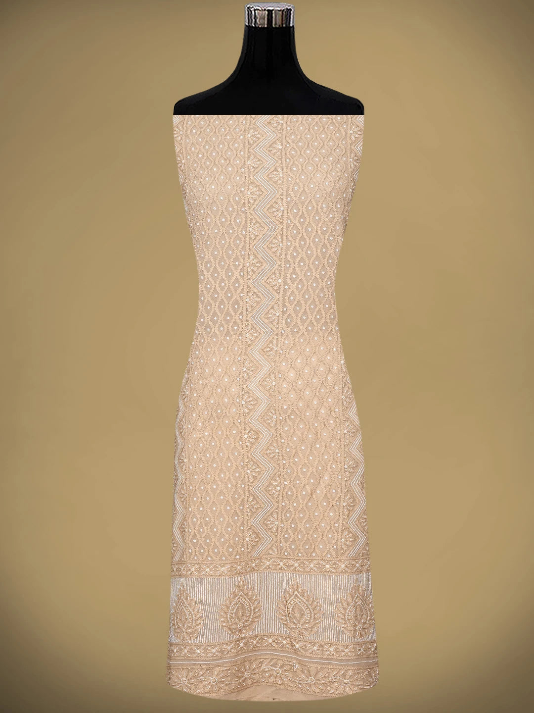 Ada Hand Embroidered Desert Sand Brown Viscose Georgette Lucknowi Chikankari Unstitched Kurta Dupatta Set With Cutdana Work 01A957828
