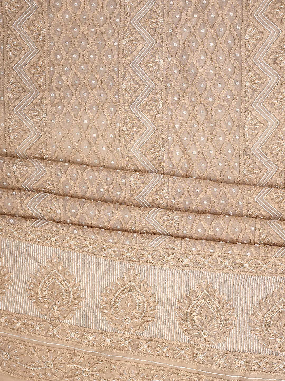Ada Hand Embroidered Desert Sand Brown Viscose Georgette Lucknowi Chikankari Unstitched Kurta Dupatta Set With Cutdana Work 01A957828