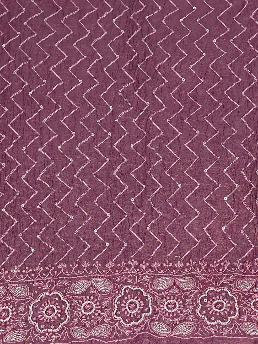 Ada Hand Embroidered Onion Pink Tissue Lucknowi Chikankari Semi-stitched Anarkali Kurta Dupatta Set With Pearl Work 01A949011