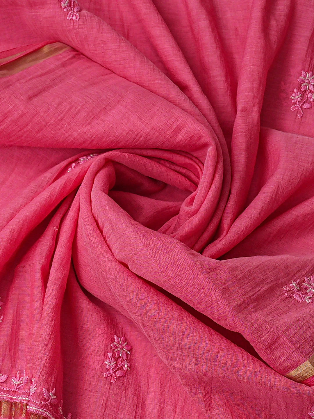 Ada Hand Embroidered Pink Chanderi Lucknowi Chikankari Unstitched Kurta Dupatta Set With Cutdana Work 01A762756