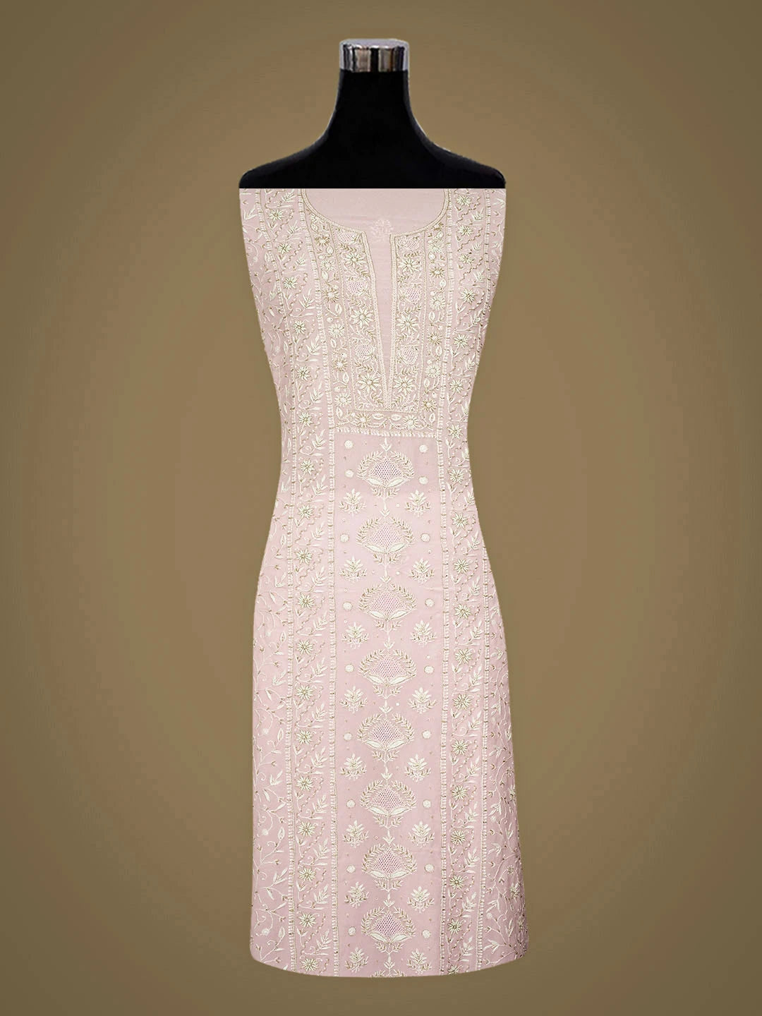 Ada Hand Embroidered Pink Viscose Georgette Lucknowi Chikankari Unstitched Kurta Dupatta Set With Cutdana Work 01A887973