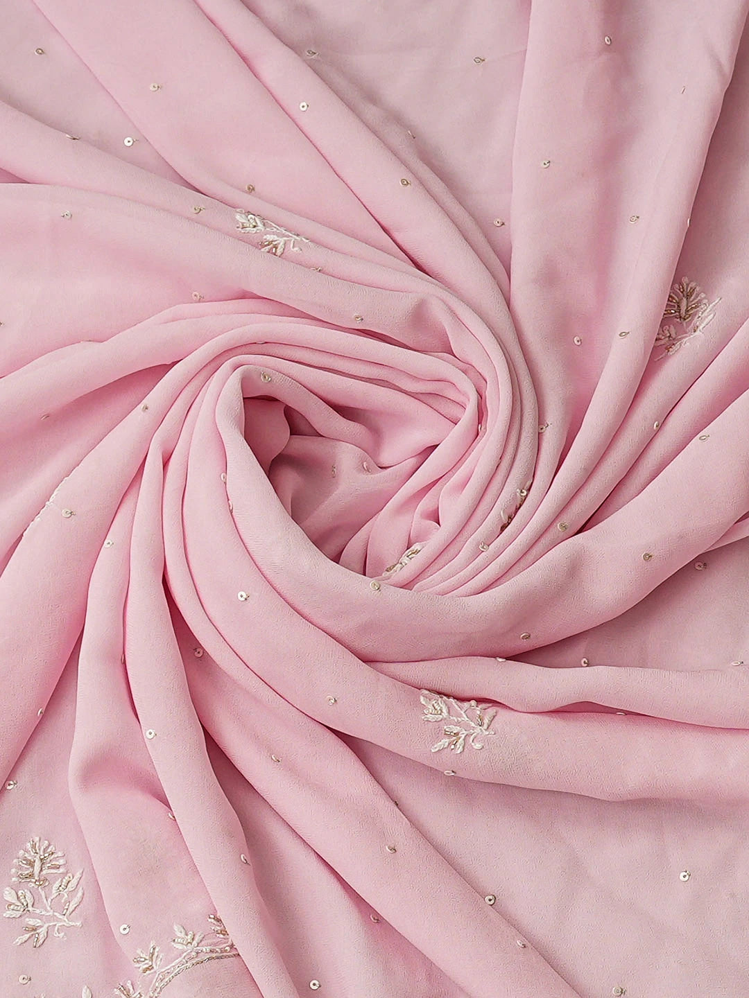 Ada Hand Embroidered Pink Viscose Georgette Lucknowi Chikankari Unstitched Kurta Dupatta Set With Cutdana Work 01A887973