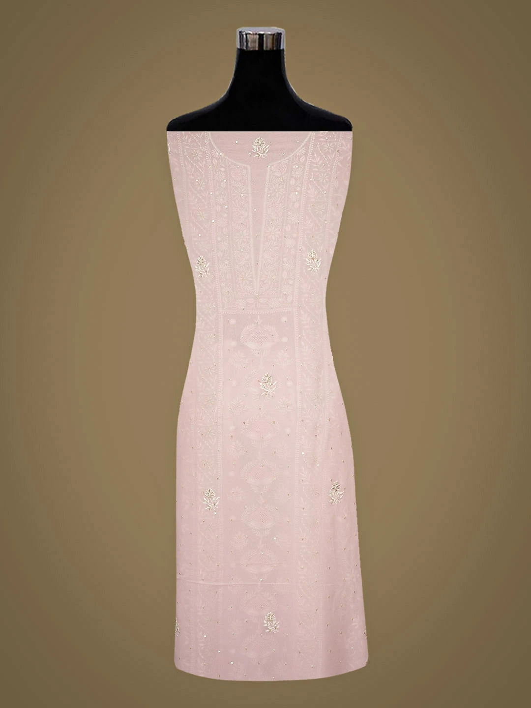 Ada Hand Embroidered Pink Viscose Georgette Lucknowi Chikankari Unstitched Kurta Dupatta Set With Cutdana Work 01A887973