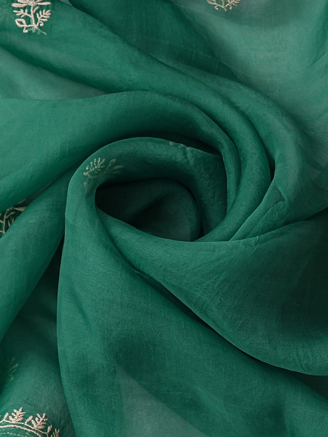 Ada Hand Embroidered Green Organza Lucknowi Chikankari Unstitched Kurta Dupatta Set 01A939376