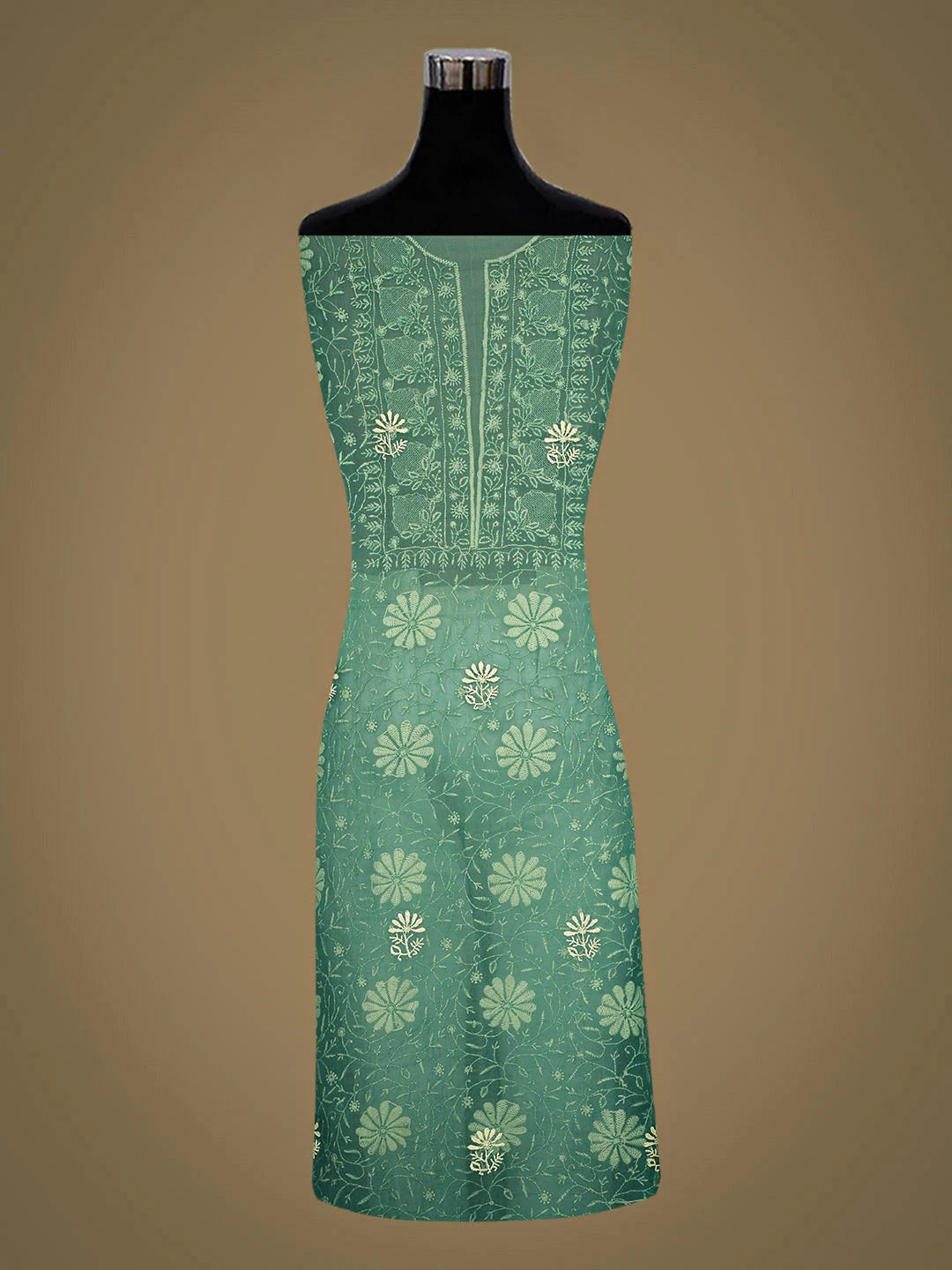 Ada Hand Embroidered Green Organza Lucknowi Chikankari Unstitched Kurta Dupatta Set 01A939376