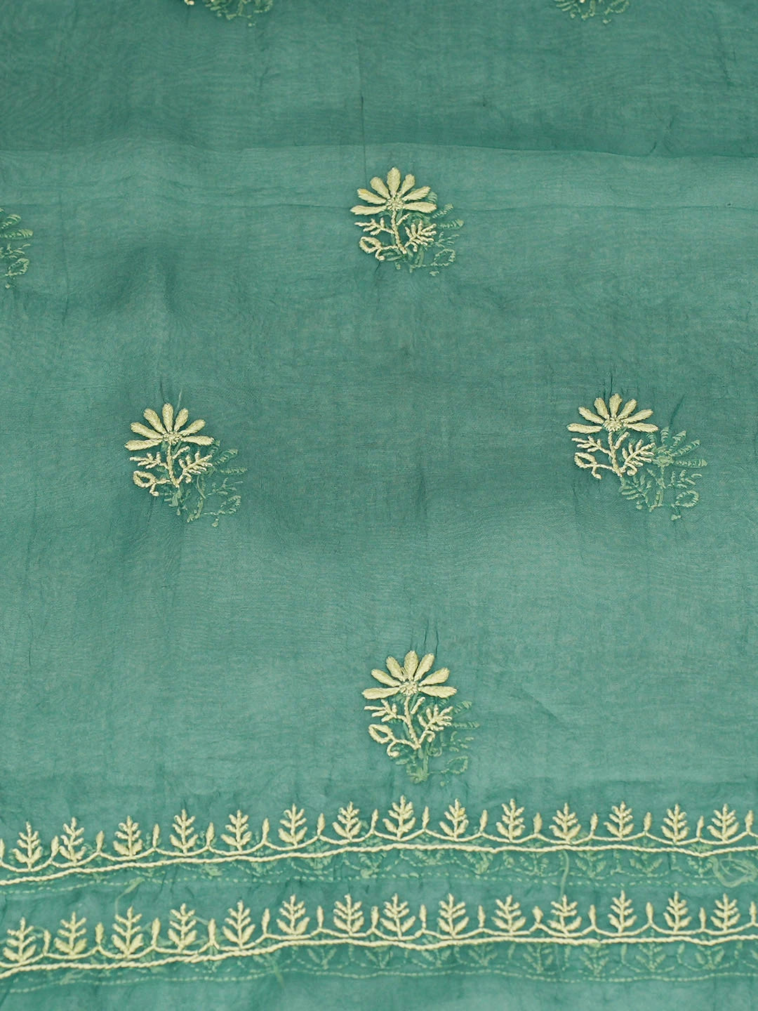Ada Hand Embroidered Green Organza Lucknowi Chikankari Unstitched Kurta Dupatta Set 01A939376