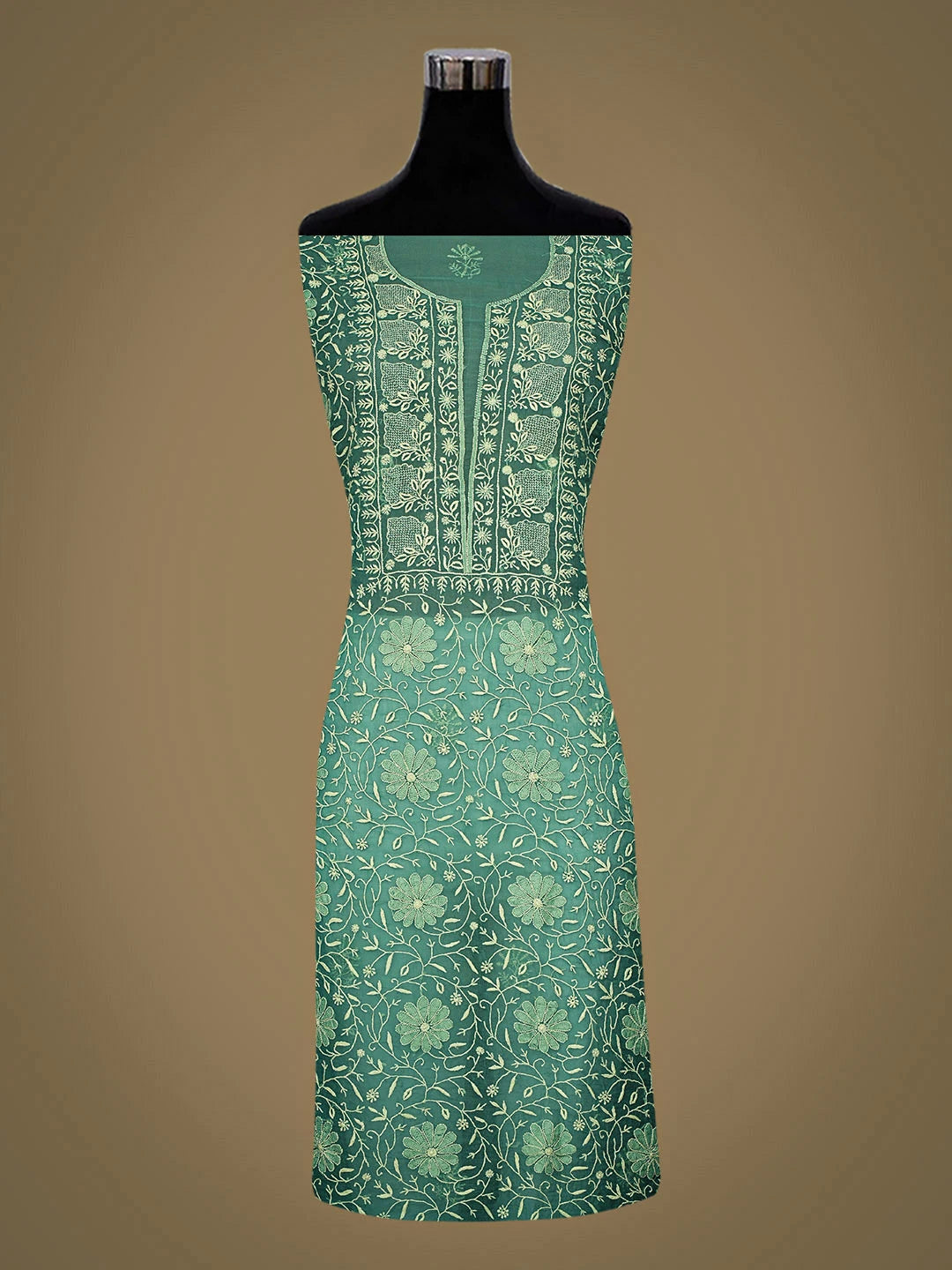 Ada Hand Embroidered Green Organza Lucknowi Chikankari Unstitched Kurta Dupatta Set 01A939376