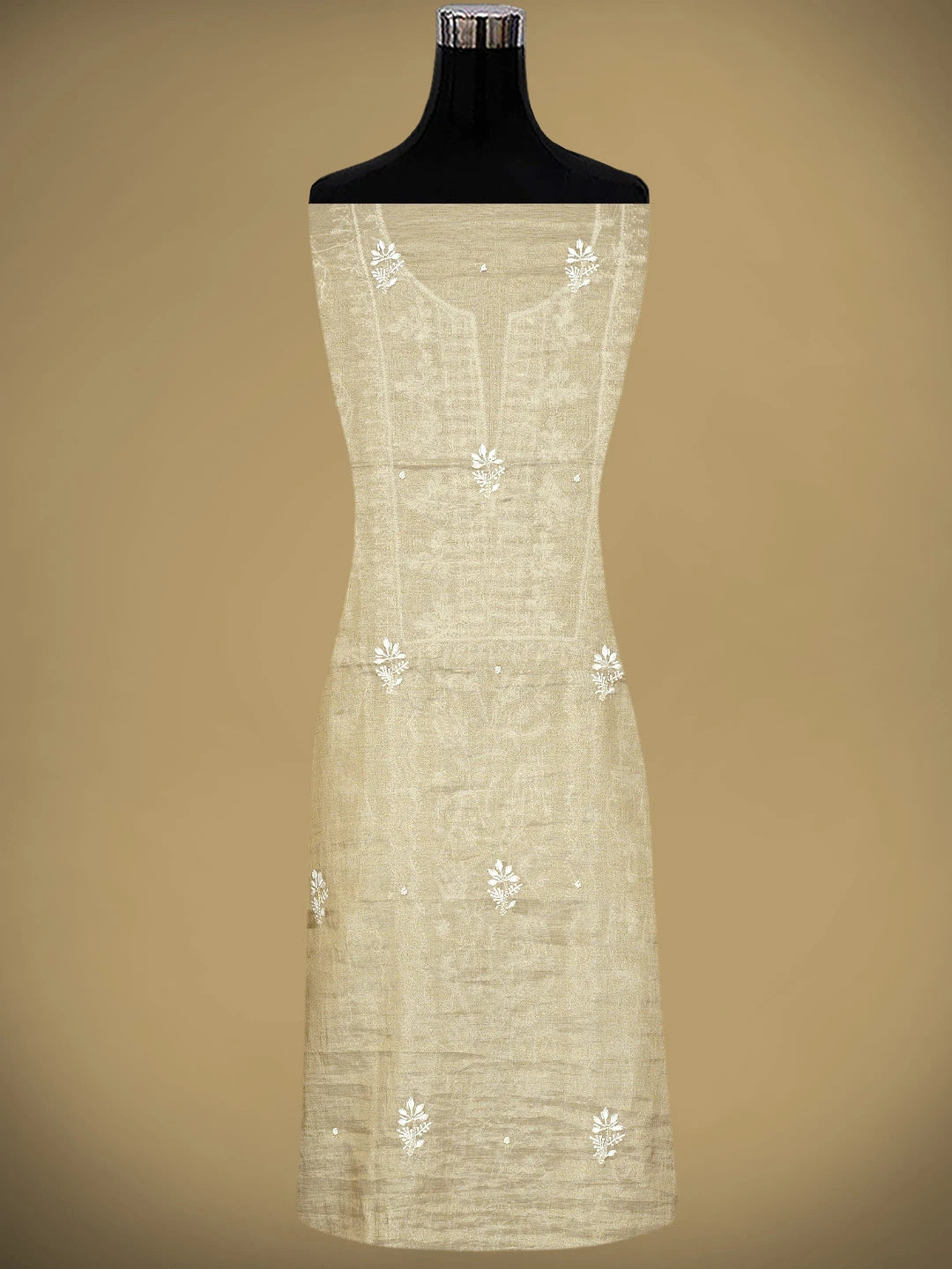Ada Hand Embroidered Fawn Tissue Lucknowi Chikankari Unstitched Kurta Dupatta Set With Pearl Work 01A968212