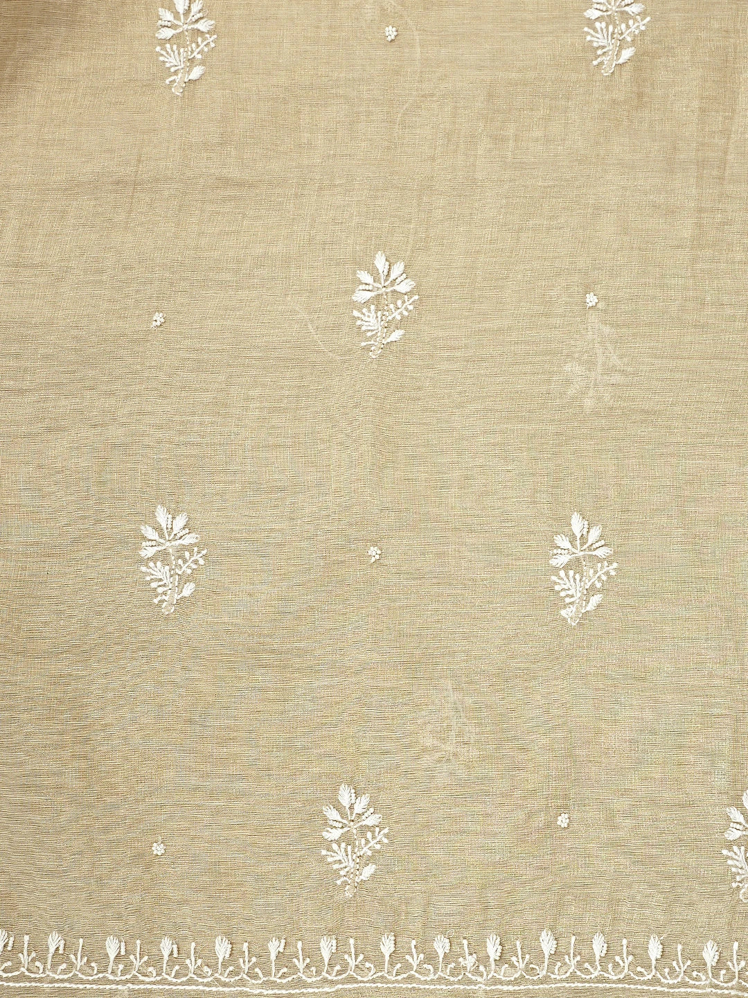 Ada Hand Embroidered Fawn Tissue Lucknowi Chikankari Unstitched Kurta Dupatta Set With Pearl Work 01A968212