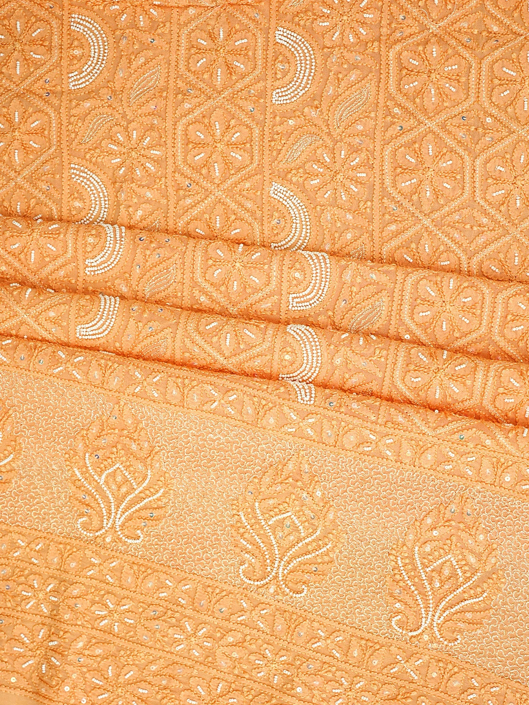 Ada Hand Embroidered Orange Viscose Georgette Lucknowi Chikankari Unstitched Kurta Dupatta Set With Zari Work 01A957821