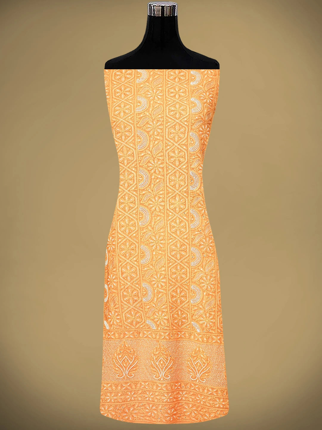 Ada Hand Embroidered Orange Viscose Georgette Lucknowi Chikankari Unstitched Kurta Dupatta Set With Zari Work 01A957821