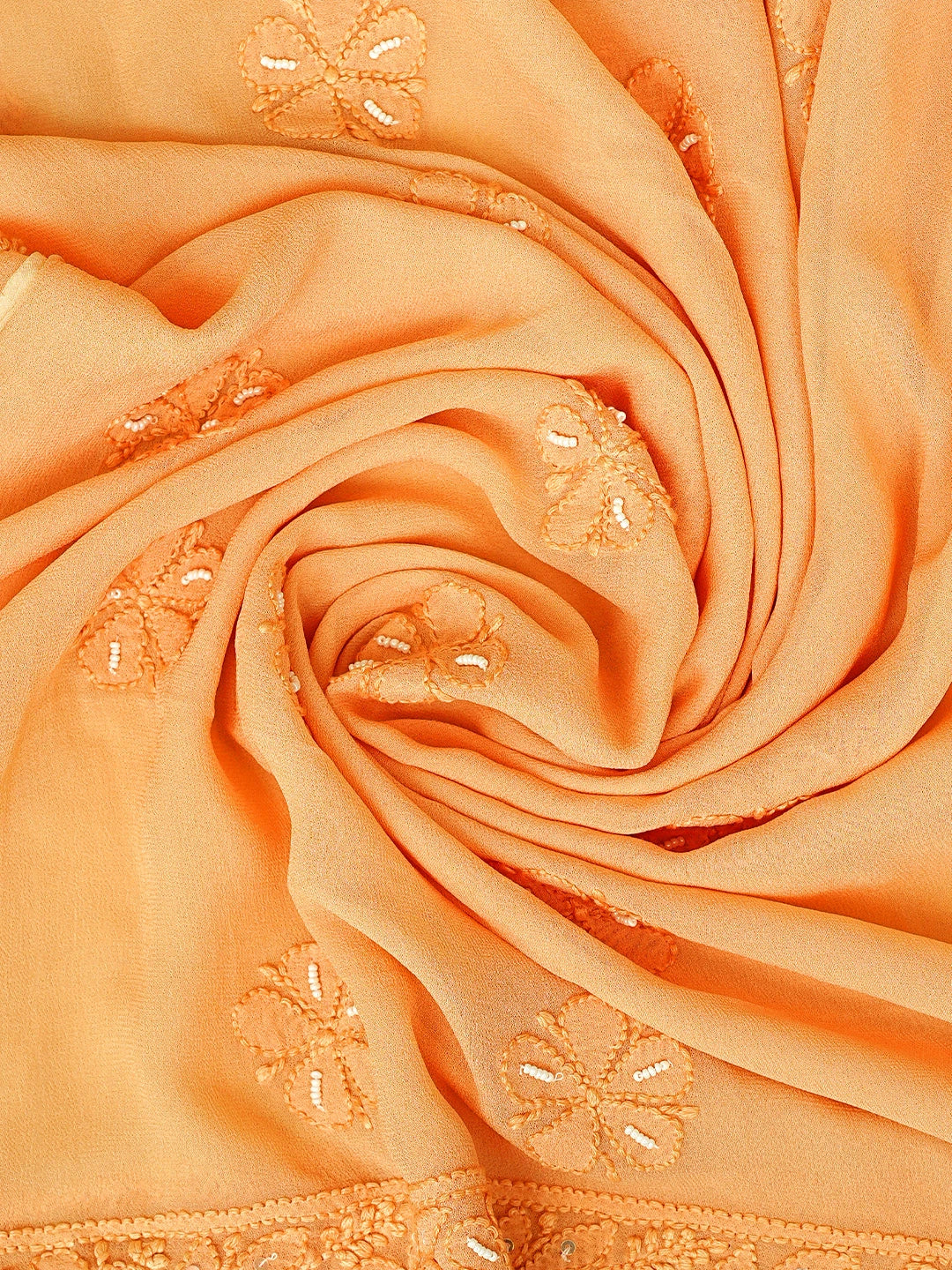 Ada Hand Embroidered Orange Viscose Georgette Lucknowi Chikankari Unstitched Kurta Dupatta Set With Zari Work 01A957821