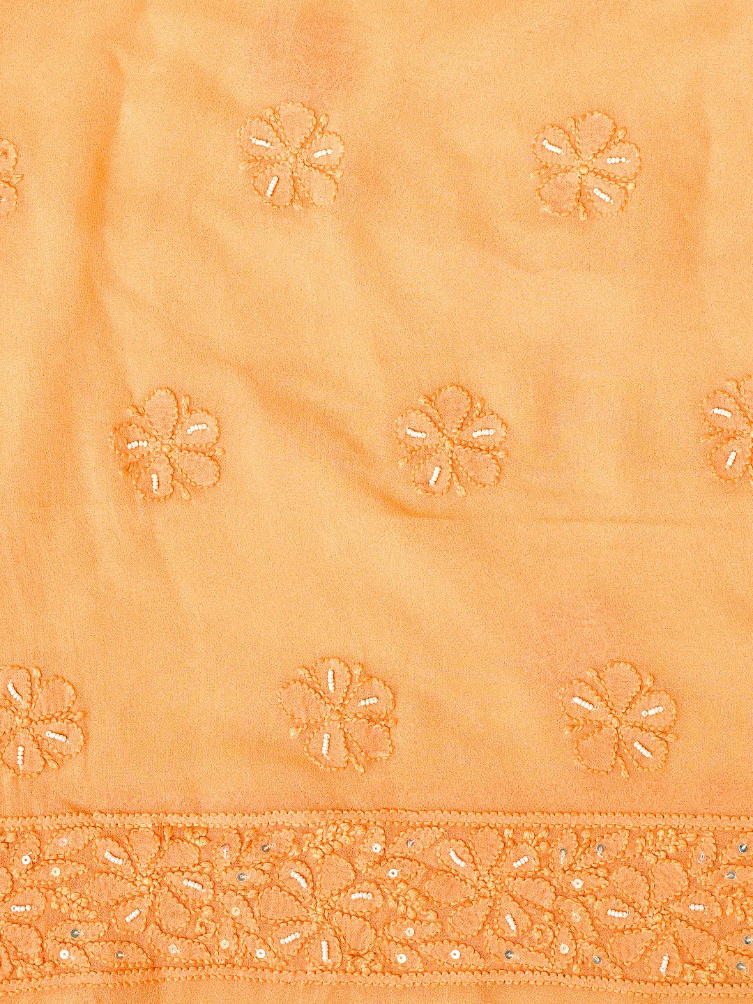 Ada Hand Embroidered Orange Viscose Georgette Lucknowi Chikankari Unstitched Kurta Dupatta Set With Zari Work 01A957821