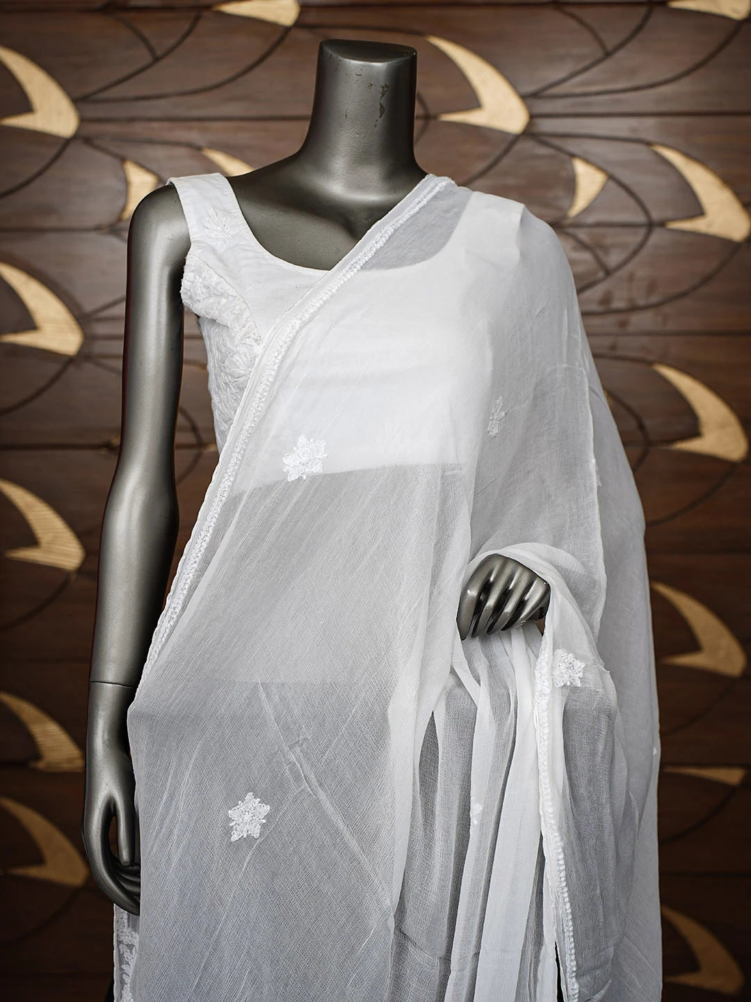 Ada Hand Embroidered White Chiffon Lucknowi Chikankari Dupatta 01A968317