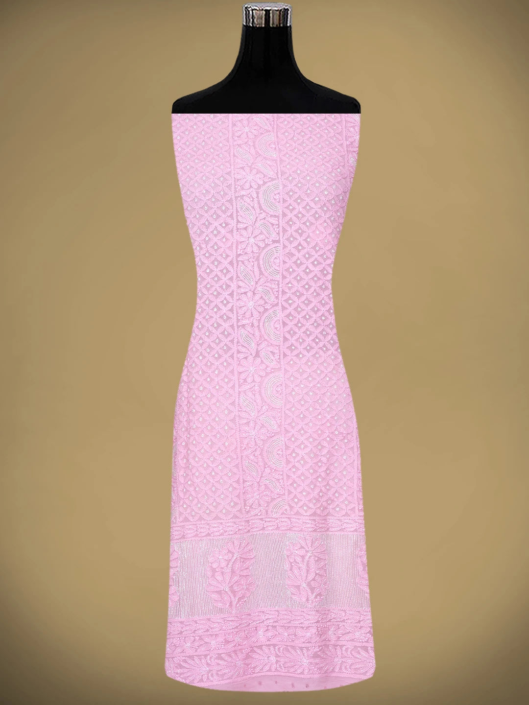 Ada Hand Embroidered Pink Viscose Georgette Lucknowi Chikankari Unstitched Kurta Dupatta Set With Cutdana Work 01A957723