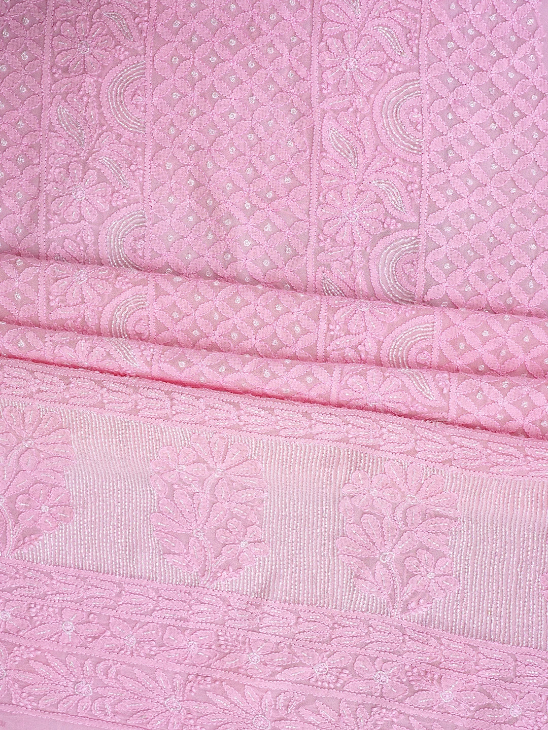 Ada Hand Embroidered Pink Viscose Georgette Lucknowi Chikankari Unstitched Kurta Dupatta Set With Cutdana Work 01A957723