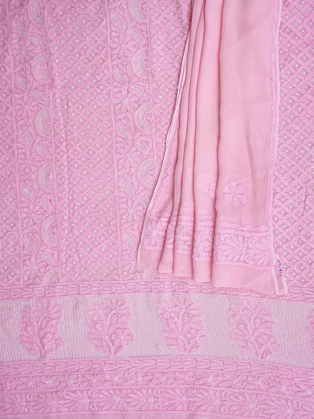 Ada Hand Embroidered Pink Viscose Georgette Lucknowi Chikankari Unstitched Kurta Dupatta Set With Cutdana Work 01A957723