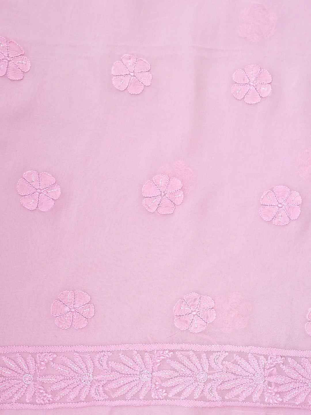 Ada Hand Embroidered Pink Viscose Georgette Lucknowi Chikankari Unstitched Kurta Dupatta Set With Cutdana Work 01A957723