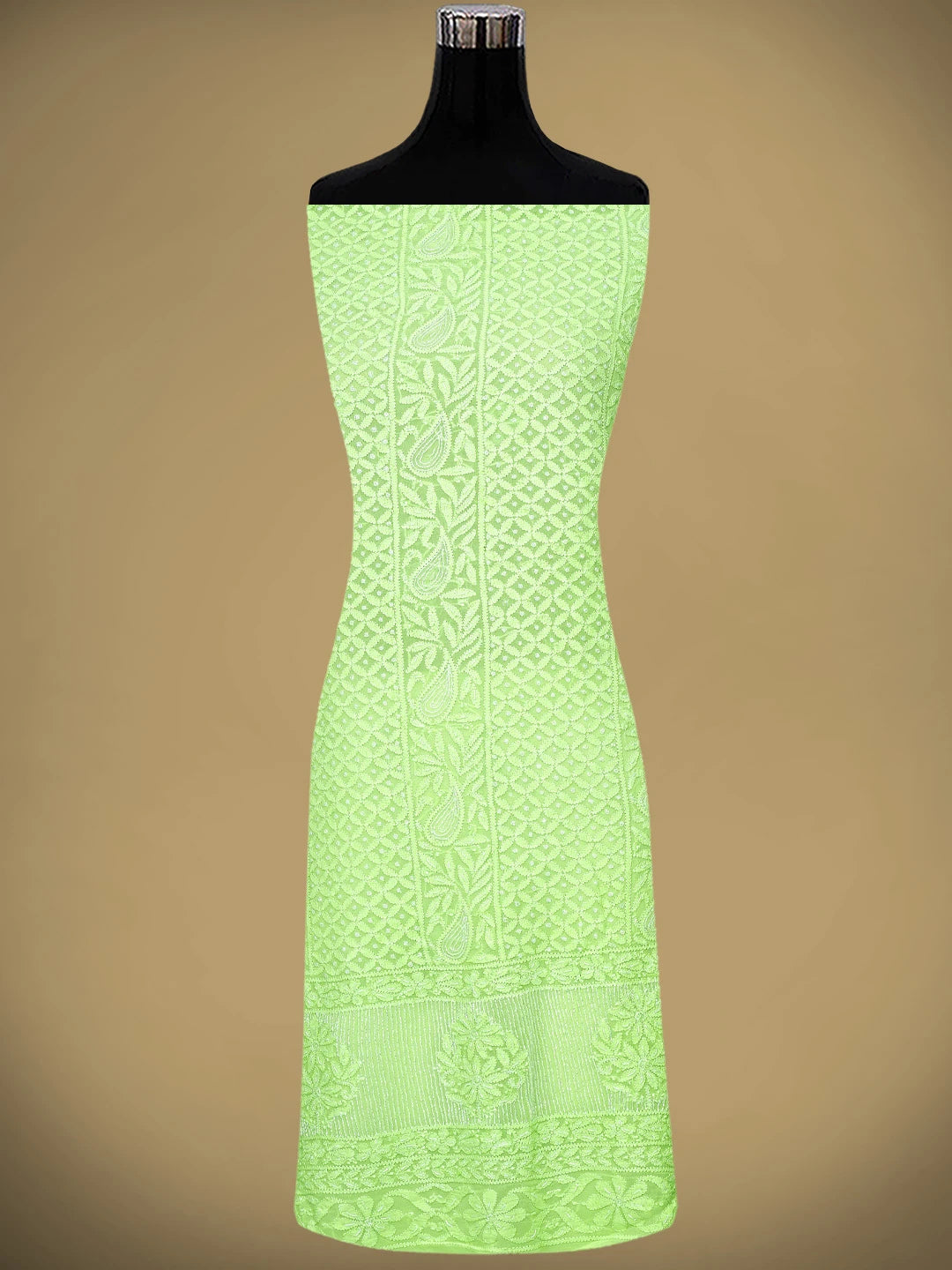Ada Hand Embroidered Pista Green Viscose Georgette Lucknowi Chikankari Unstitched Kurta Dupatta Set With Cutdana Work  01A957820