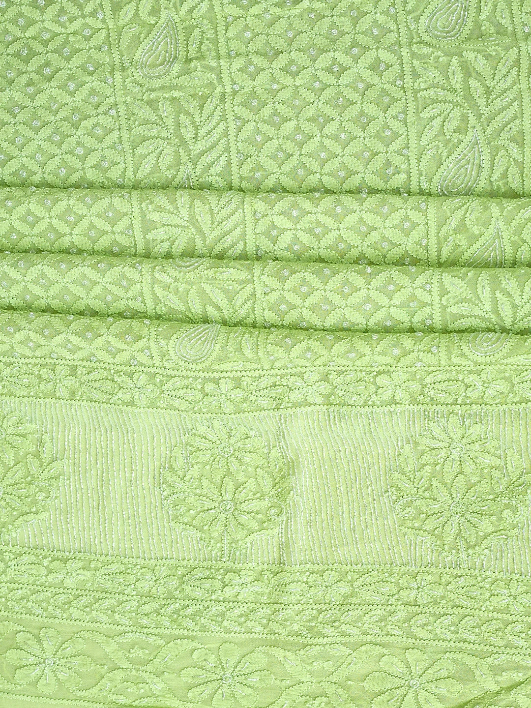 Ada Hand Embroidered Pista Green Viscose Georgette Lucknowi Chikankari Unstitched Kurta Dupatta Set With Cutdana Work  01A957820