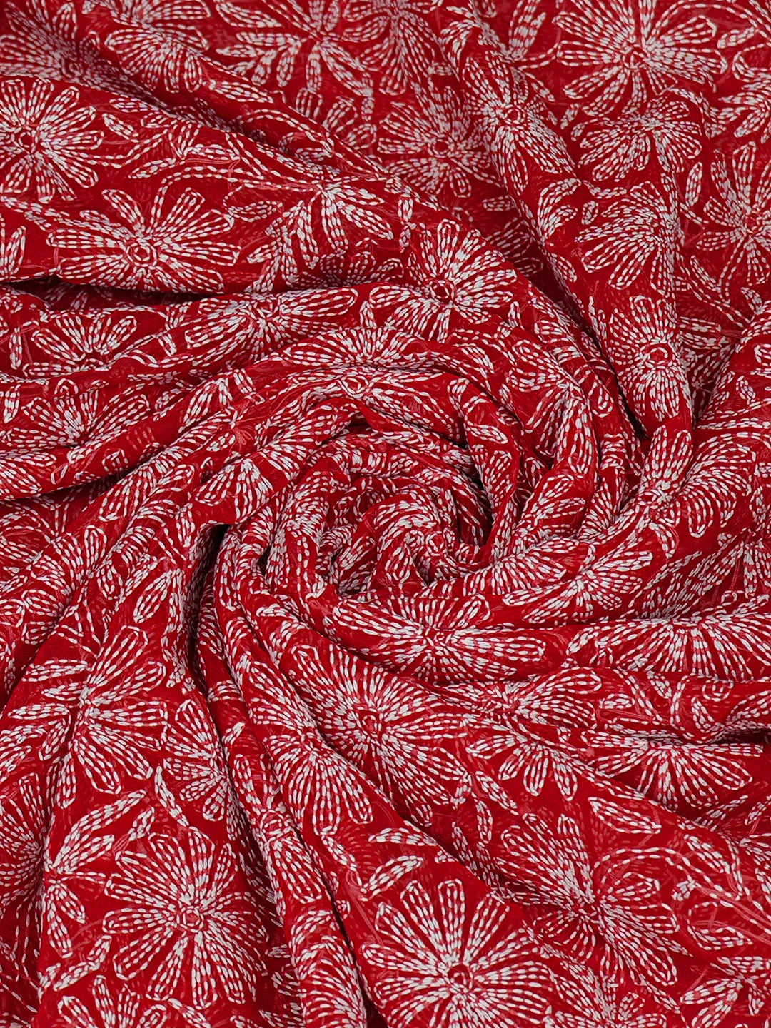 Ada Hand Embroidered Red Faux Georgette Lucknowi Chikankari Dupatta 01A859618