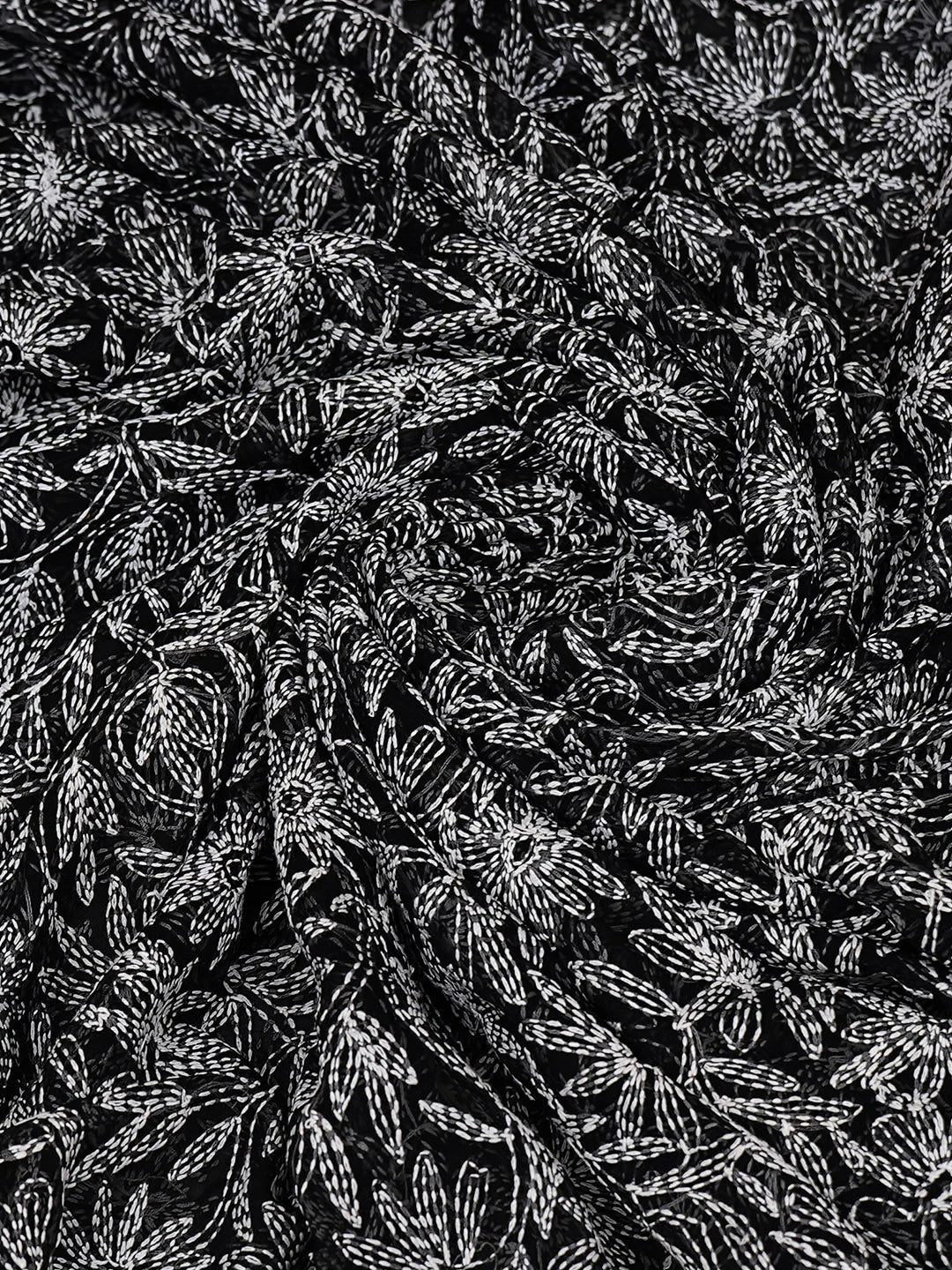 Ada Hand Embroidered Black Faux Georgette Lucknowi Chikankari Dupatta 01A896553