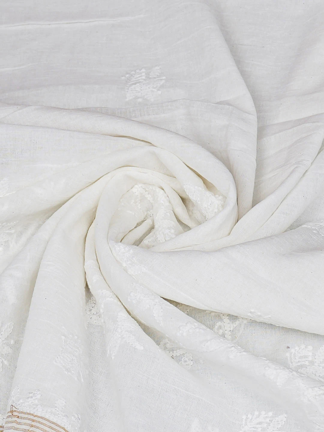 Ada Hand Embroidered White Cotton Lucknowi Chikankari Dupatta 01A950853