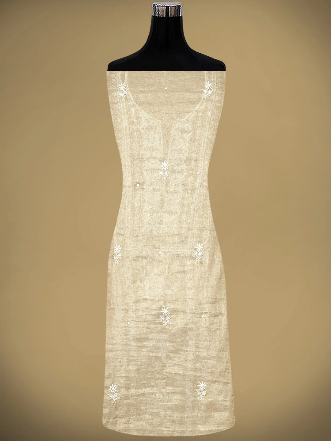 Ada Hand Embroidered Fawn Tissue Lucknowi Chikankari Unstitched Kurta Dupatta Set With Pearl Work 01A968213