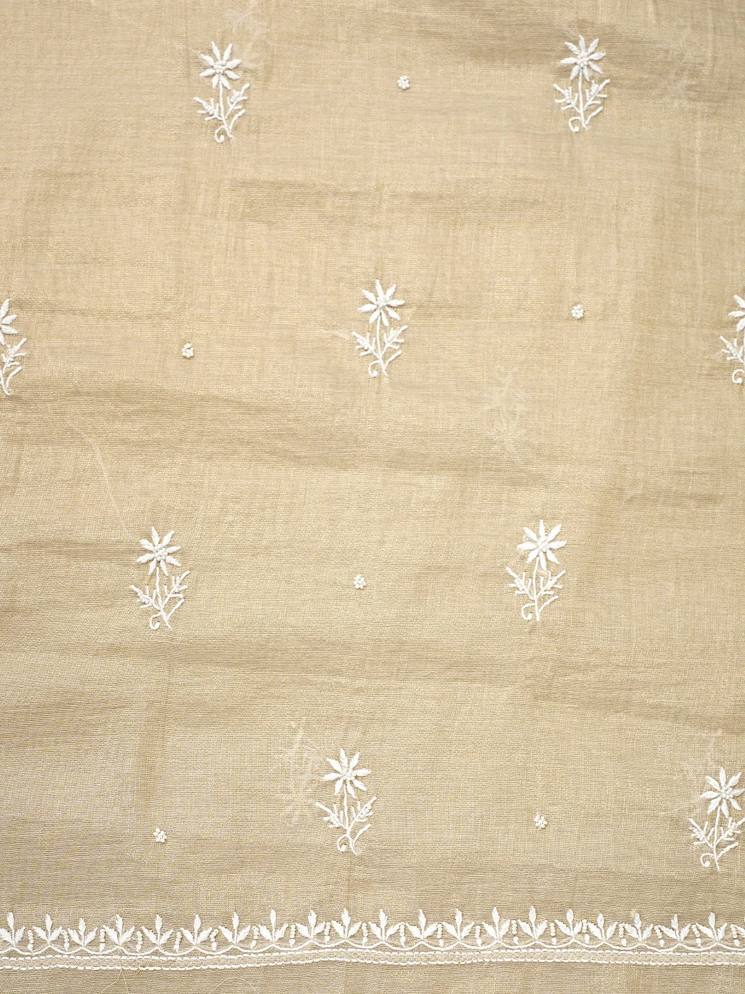 Ada Hand Embroidered Fawn Tissue Lucknowi Chikankari Unstitched Kurta Dupatta Set With Pearl Work 01A968213