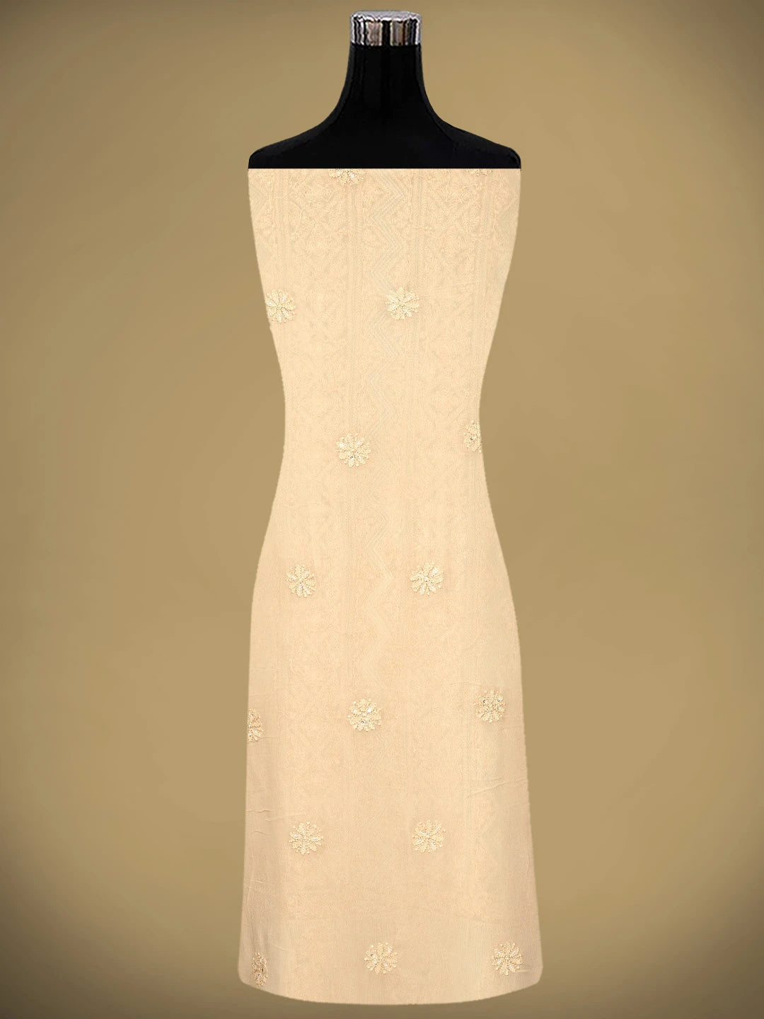 Ada Hand Embroidered Dusty Peach Viscose Georgette Lucknowi Chikankari Unstitched Kurta Dupatta Set With Pearl Work 01A957694