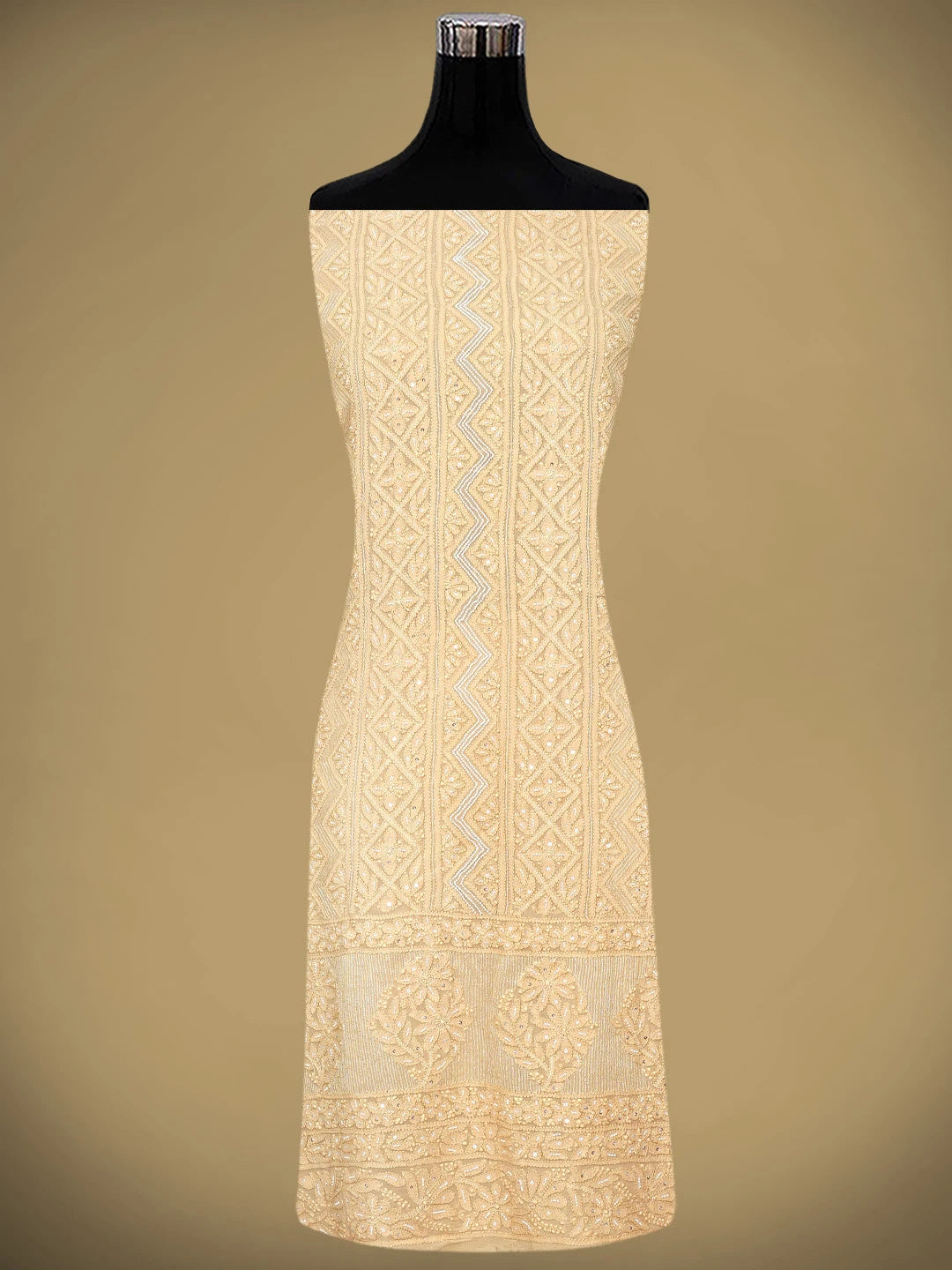 Ada Hand Embroidered Dusty Peach Viscose Georgette Lucknowi Chikankari Unstitched Kurta Dupatta Set With Pearl Work 01A957694