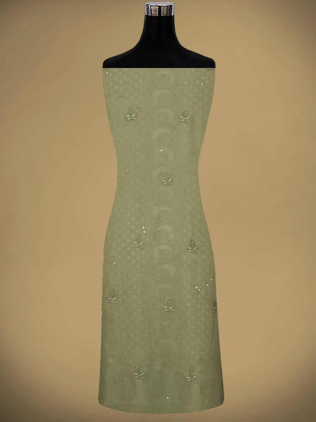 Ada Hand Embroidered Olive Green Viscose Georgette Lucknowi Chikankari Unstitched Kurta Dupatta Set With Cutdana Work 01A957839