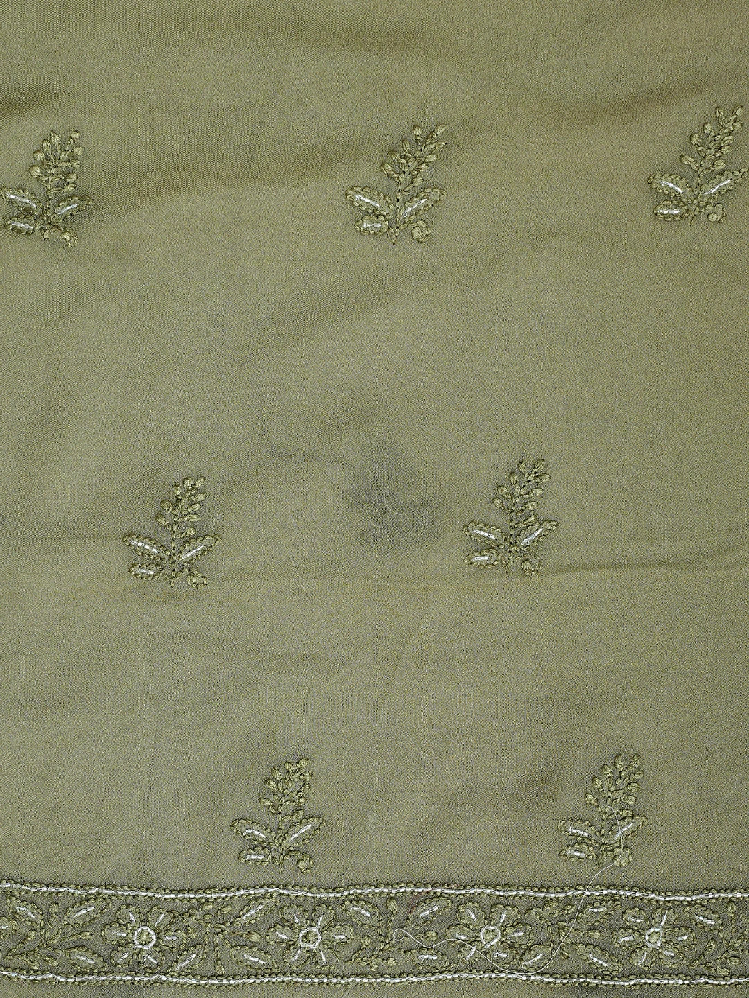 Ada Hand Embroidered Olive Green Viscose Georgette Lucknowi Chikankari Unstitched Kurta Dupatta Set With Cutdana Work 01A957839