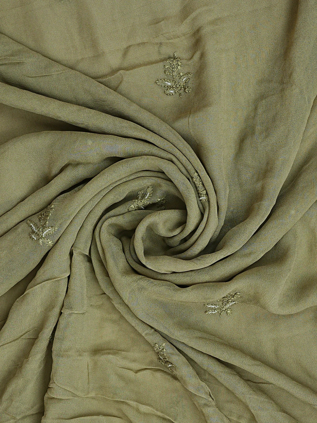 Ada Hand Embroidered Olive Green Viscose Georgette Lucknowi Chikankari Unstitched Kurta Dupatta Set With Cutdana Work 01A957839
