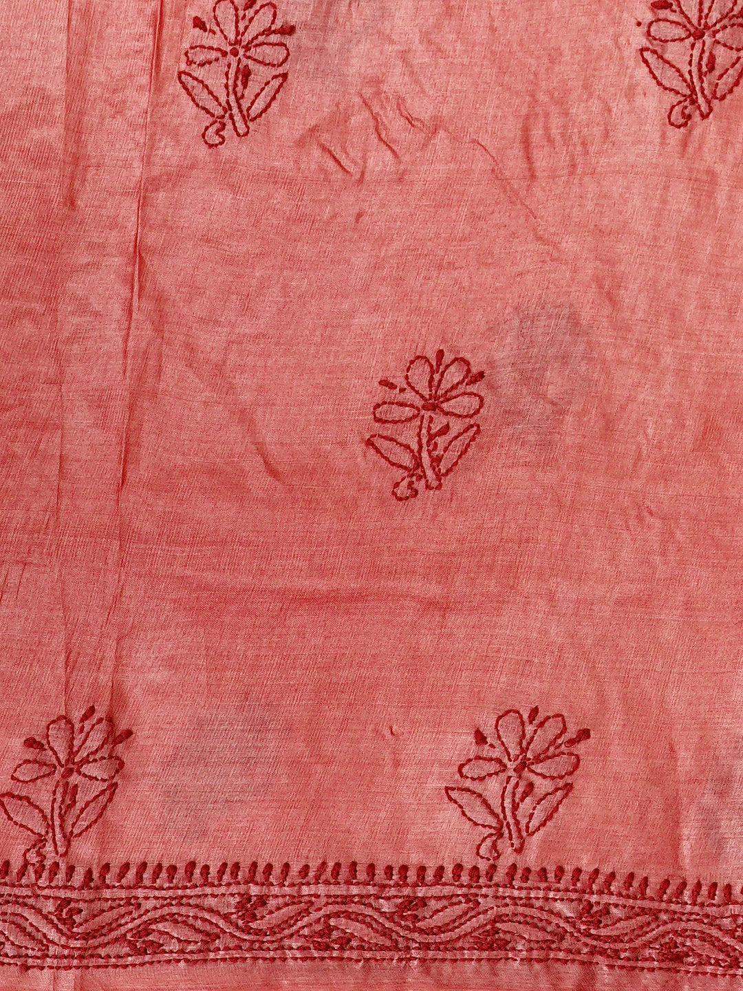 Ada Hand Embroidered Carrot Pink Silk Lucknowi Chikankari Unstitched Suit Piece 01A965519